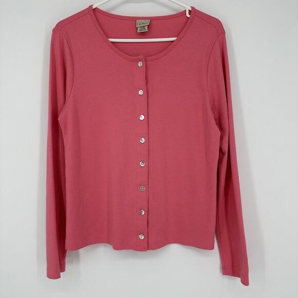 LL Bean Cardigan Sweater Womens Small Pink Button Front 100% Supima Cotton Top - Picture 1 of 9